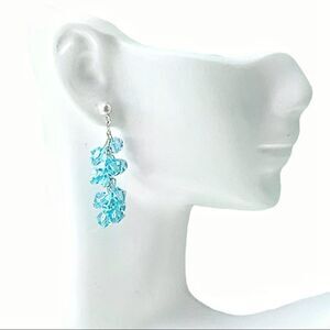 Sky blue faceted crystal sterling dangling earrings pierced